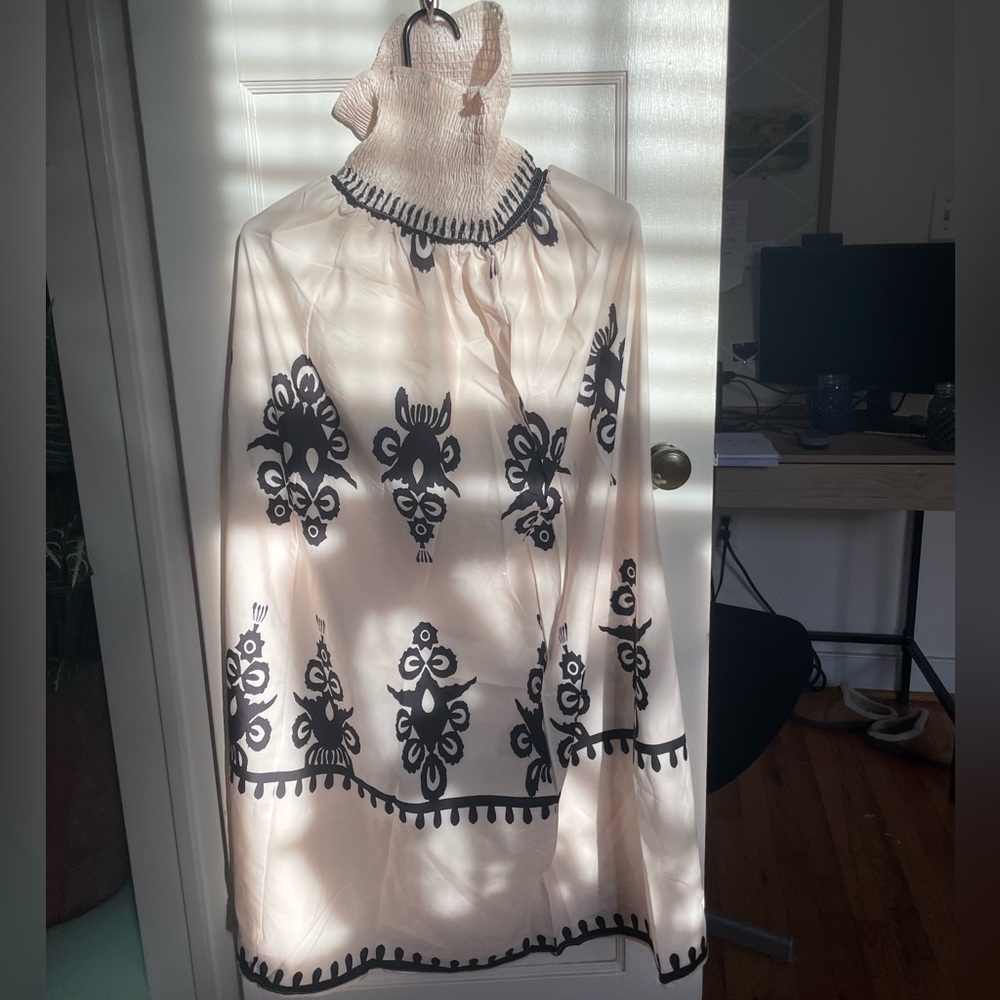 Cream and black embroidered blouse